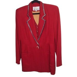 Vintage The Icing Red Rhinestone Detail Blazer Coat With Built in Vest
